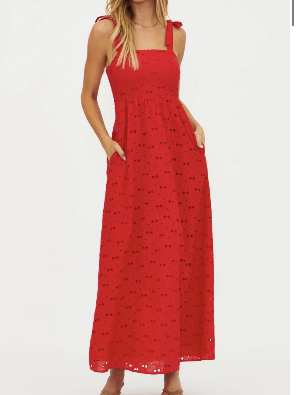 Beach Riot Charlotte Dress Cherry Eyelet Red Maxi Dress